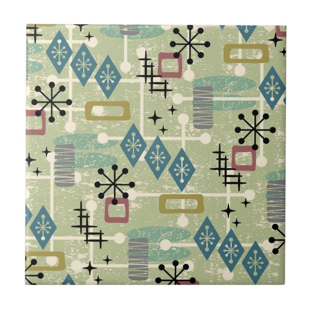 Retro Mid Century Modern Abstract Pattern Lamp Sha Ceramic Tile (Front)