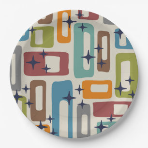 Retro Mid Century Modern Abstract Pattern Paper Plate