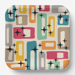 Retro Mid Century Modern Abstract Pattern Paper Plate