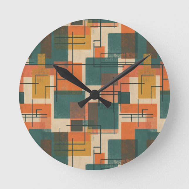Retro Mid Century Modern Abstract Pattern  Round Clock (Front)