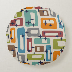 Retro Mid Century Modern Abstract Pattern Round Cushion