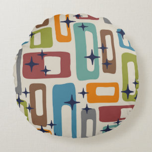 Retro Mid Century Modern Abstract Pattern Round Cushion