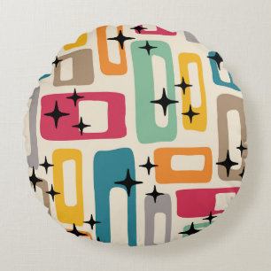 Retro Mid Century Modern Abstract Pattern Round Cushion