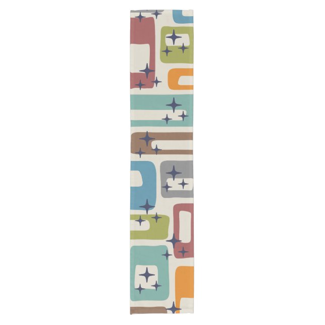 Retro Mid Century Modern Abstract Pattern Short Table Runner (Front)