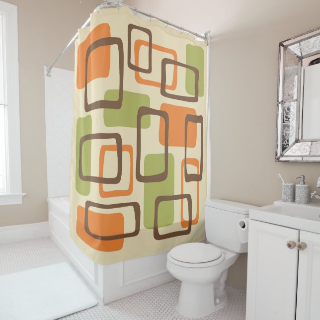Retro Mid Century Modern Abstract Pattern Shower Curtain (In Situ)