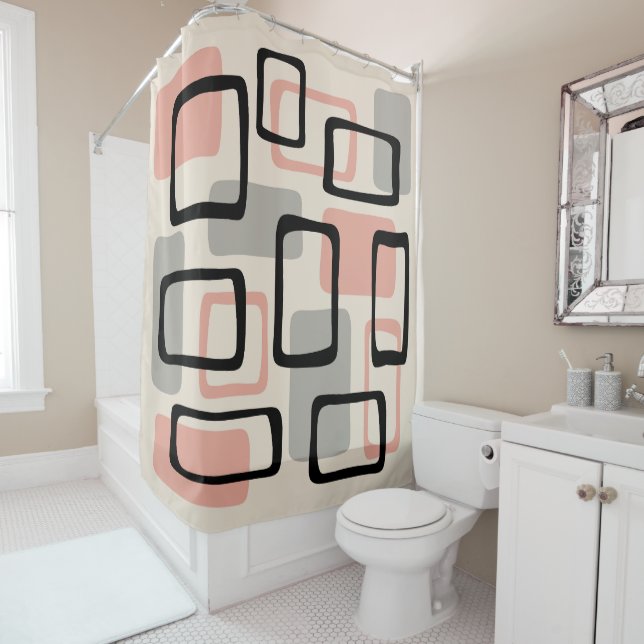 Retro Mid Century Modern Abstract Pattern Shower Curtain (In Situ)