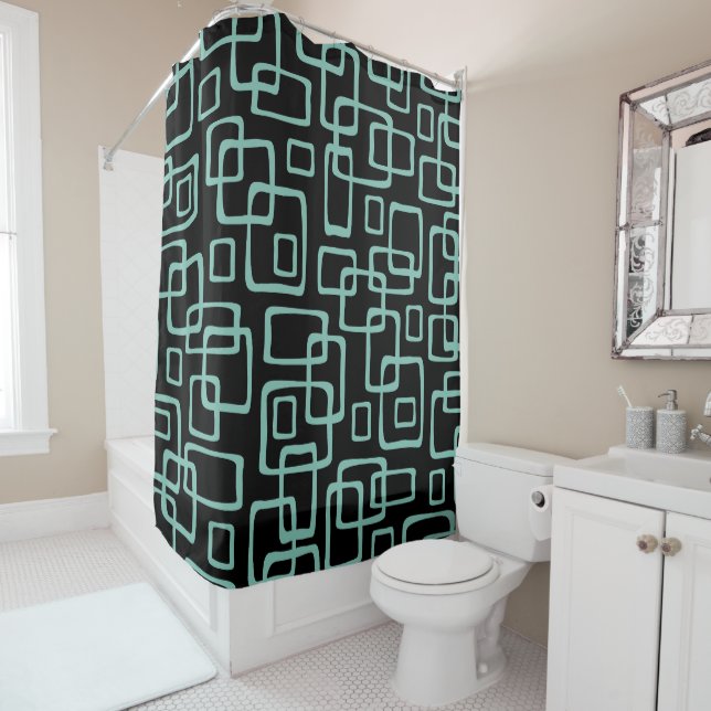 Retro Mid Century Modern Abstract Pattern Shower Curtain (In Situ)