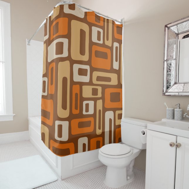Retro Mid Century Modern Abstract Pattern Shower Curtain (In Situ)