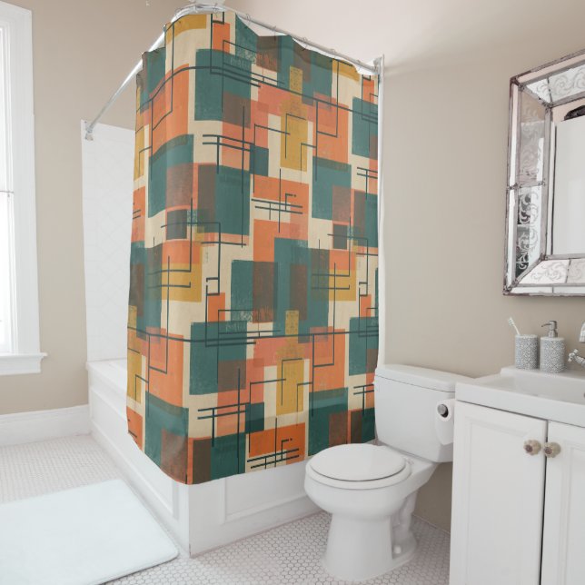 Retro Mid Century Modern Abstract Pattern  Shower Curtain (In Situ)