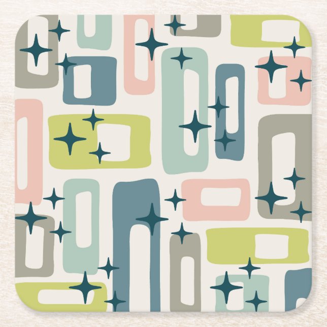 Retro Mid Century Modern Abstract Pattern Square Paper Coaster (Front)