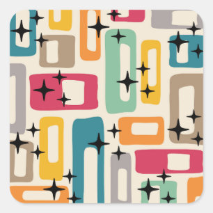 Retro Mid Century Modern Abstract Pattern Square Sticker
