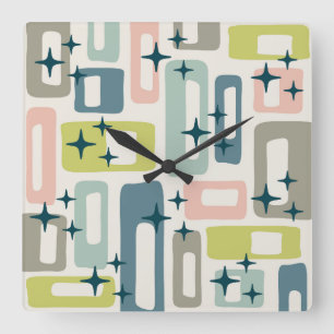 Retro Mid Century Modern Abstract Pattern Square Wall Clock