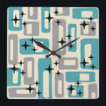 Retro Mid Century Modern Abstract Pattern Square Wall Clock<br><div class="desc">Retro Mid Century Modern Abstract Starburst Pattern.</div>