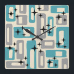 Retro Mid Century Modern Abstract Pattern Square Wall Clock<br><div class="desc">Retro Mid Century Modern Abstract Starburst Pattern.</div>