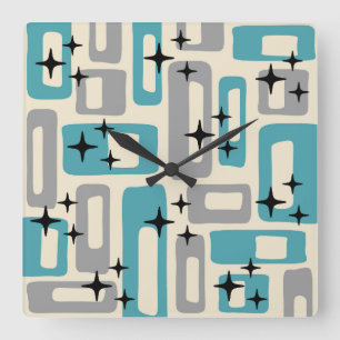 Retro Mid Century Modern Abstract Pattern Square Wall Clock
