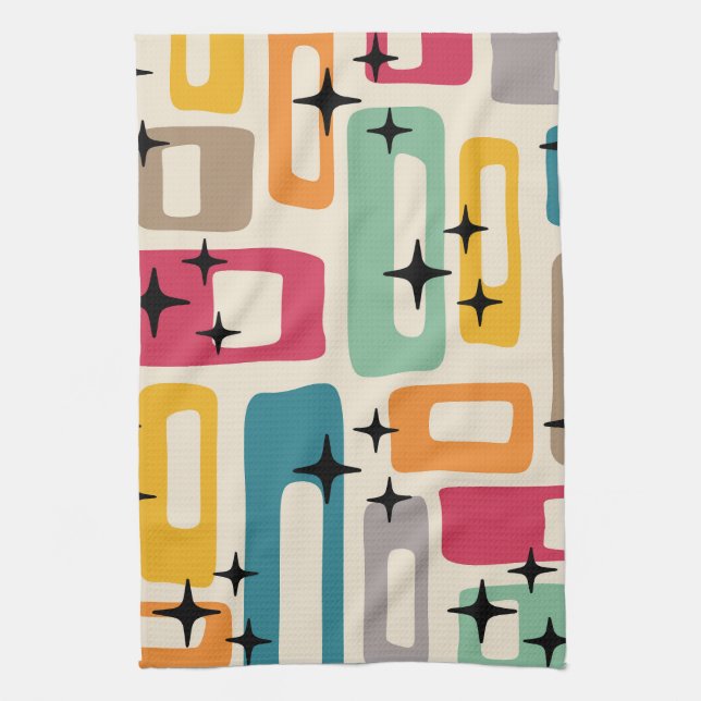 Retro Mid Century Modern Abstract Pattern Tea Towel (Vertical)