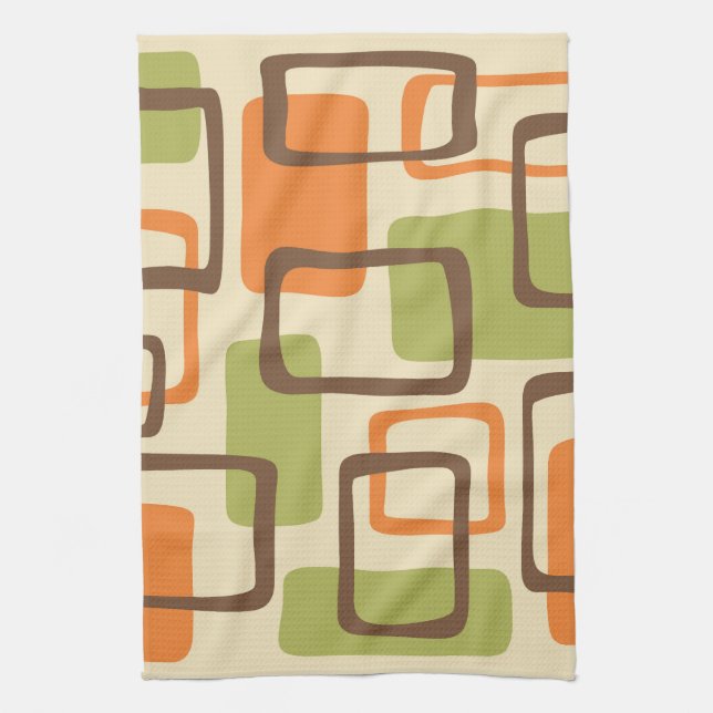 Retro Mid Century Modern Abstract Pattern Tea Towel (Vertical)