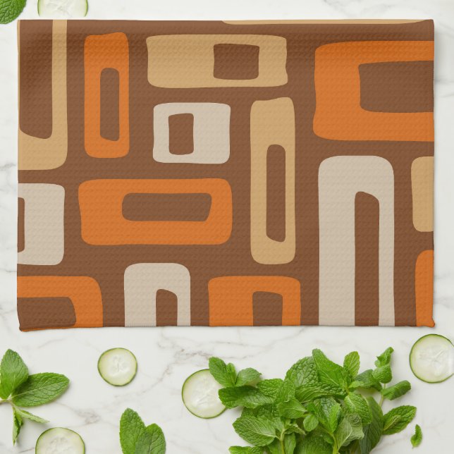 Retro Mid Century Modern Abstract Pattern Tea Towel (Folded)