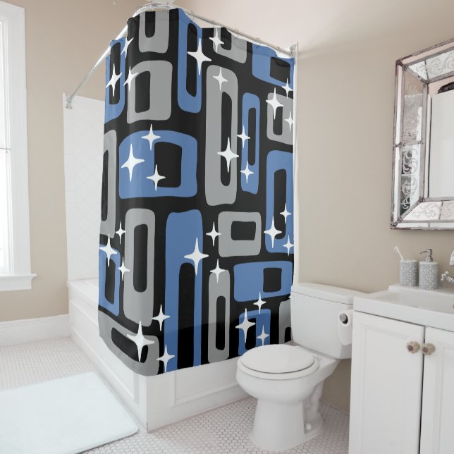 Retro Mid Century Modern Abstract Shower Curtain (In Situ)