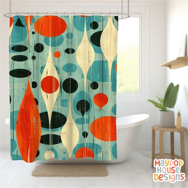 Retro Mid Century Modern Abstract Shower Curtain (mid century modern shower curtain bathroom decor)