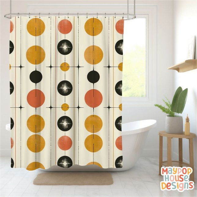 Retro Mid Century Modern Abstract Shower Curtain (mid century modern shower curtain bathroom decor)