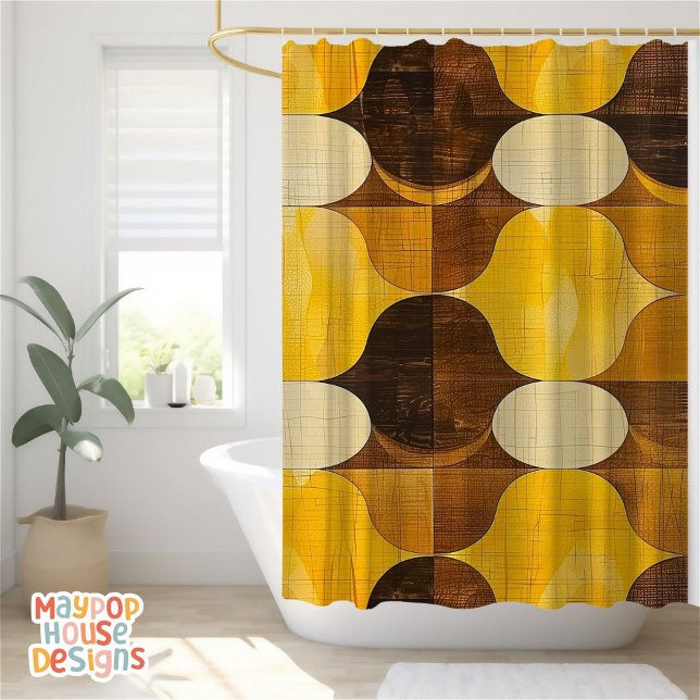 Retro Mid Century Modern Abstract Shower Curtain (mid century modern shower curtain bathroom decor)