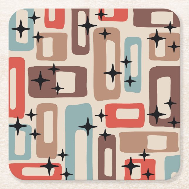 Retro Mid Century Modern Abstract Square Paper Coaster (Front)