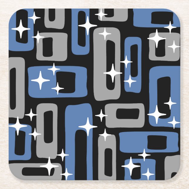 Retro Mid Century Modern Abstract Square Paper Coaster (Front)