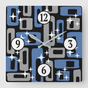 Retro Mid Century Modern Abstract Square Wall Clock