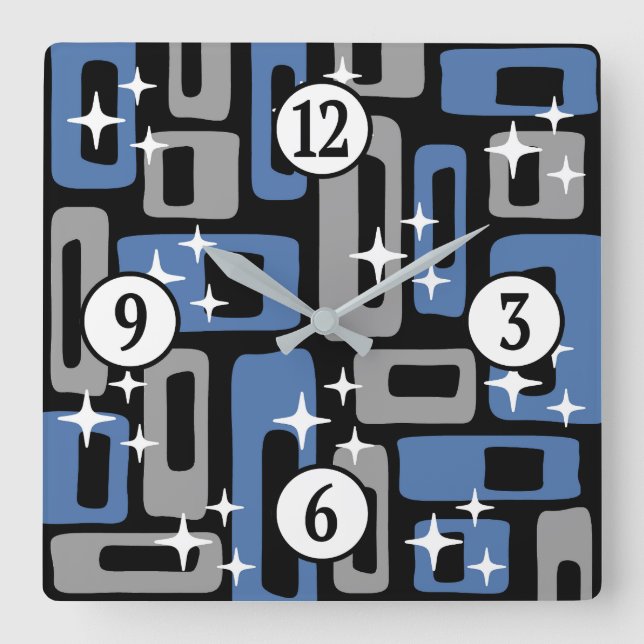 Retro Mid Century Modern Abstract Square Wall Clock (Front)