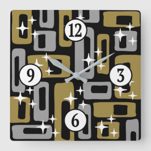 Retro Mid Century Modern Abstract Square Wall Clock