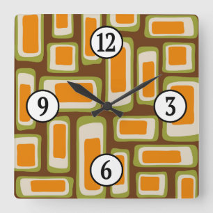 Retro Mid Century Modern Abstract Square Wall Clock