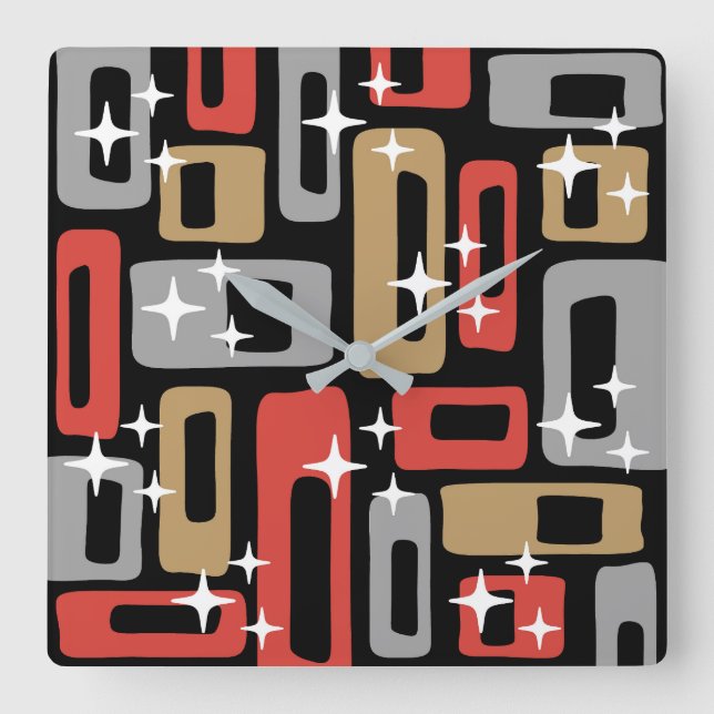 Retro Mid Century Modern Abstract Square Wall Clock (Front)