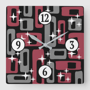 Retro Mid Century Modern Abstract Square Wall Clock