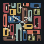 Retro Mid Century Modern Abstract Square Wall Clock<br><div class="desc">Colourful Retro Mid Century Modern Abstract Pattern.</div>