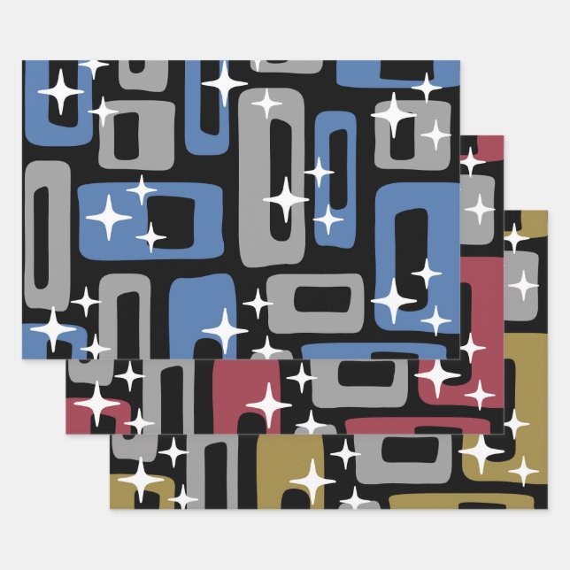 Retro Mid Century Modern Abstract Wrapping Paper Sheet (Set)