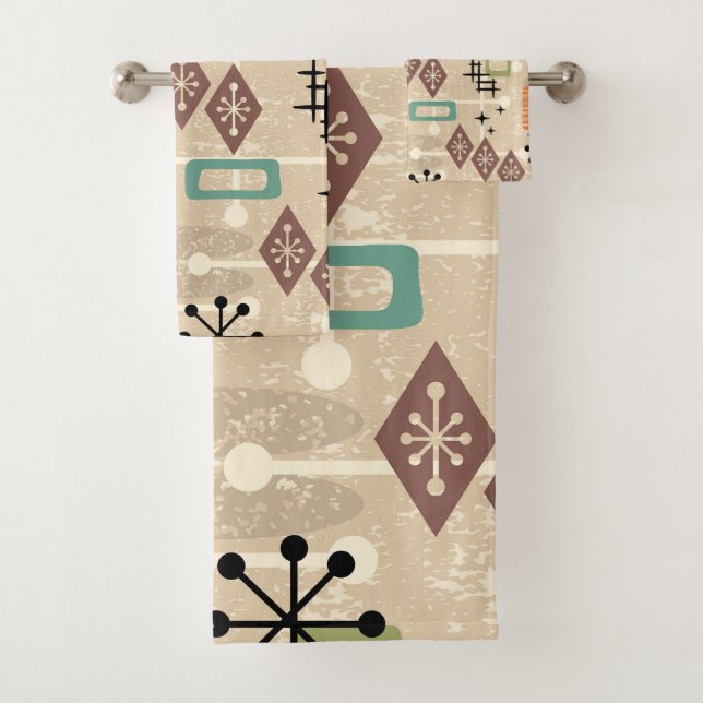 Retro Mid Century Modern Atomic Abstract Bath Towel Set (Insitu)