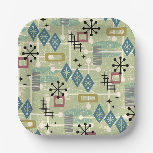 Retro Mid Century Modern Atomic Abstract Paper Plate (Front)