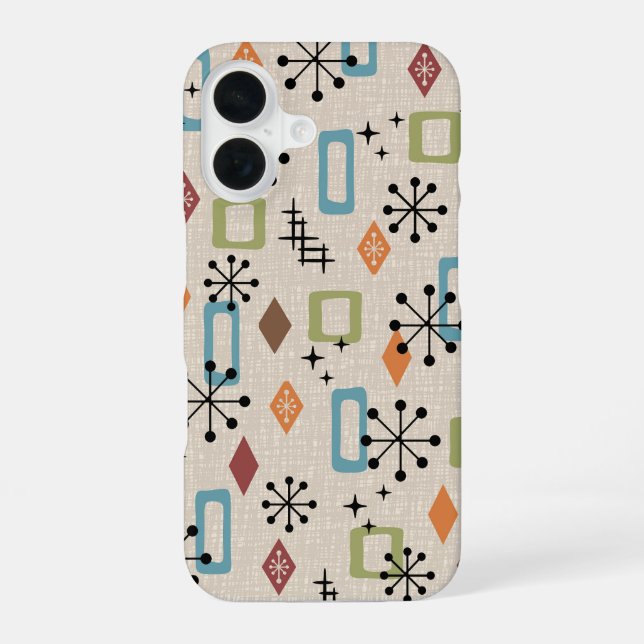 Retro Mid Century Modern Atomic Abstract Pattern iPhone 16 Case (Back)