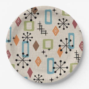 Retro Mid Century Modern Atomic Abstract Pattern Paper Plate