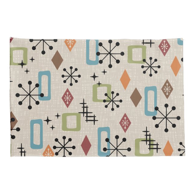 Retro Mid Century Modern Atomic Abstract Pattern Pillowcase (Back-Right)