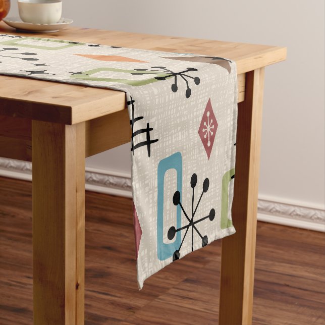 Retro Mid Century Modern Atomic Abstract Pattern Short Table Runner (In Situ)