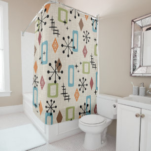 Retro Mid Century Modern Atomic Abstract Pattern Shower Curtain
