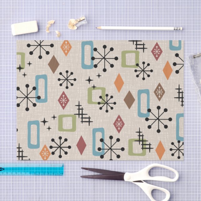 Retro Mid Century Modern Atomic Abstract Pattern Tissue Paper (Craft)