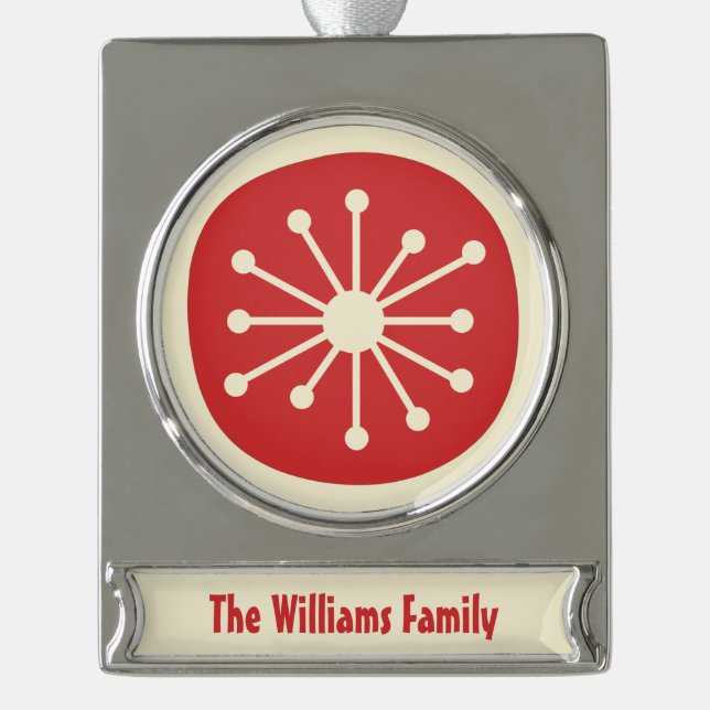 Retro Mid Century Modern Atomic Age Minimalist Silver Plated Banner Ornament (Front)