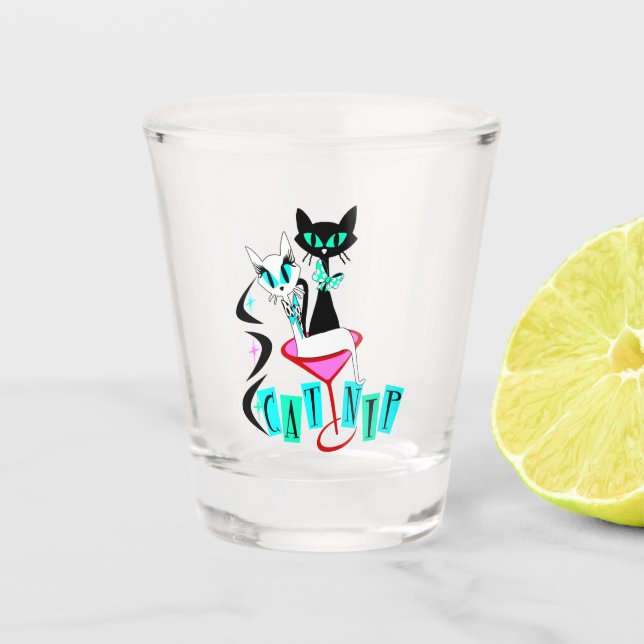 Retro Mid Century Modern Atomic Cat CatNip Shot Glass (Front)