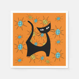 Retro Mid-Century Modern Atomic Cat Napkin