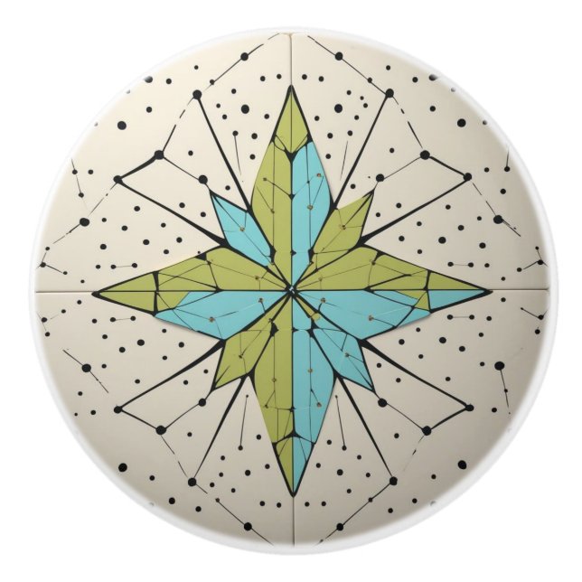 Retro Mid Century Modern Atomic Geometric Pattern Ceramic Knob (Front)
