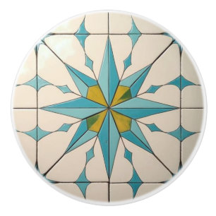 Retro Mid Century Modern Atomic Geometric Pattern Ceramic Knob
