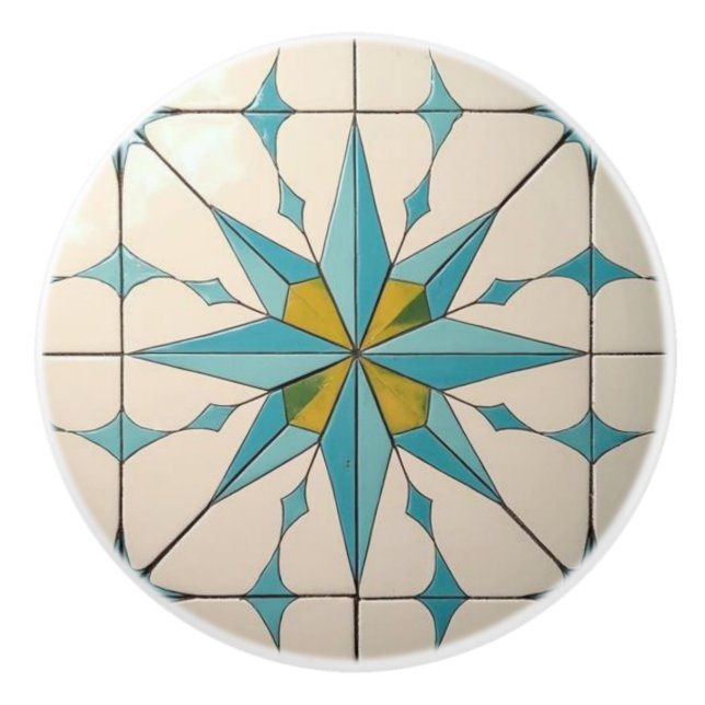 Retro Mid Century Modern Atomic Geometric Pattern Ceramic Knob (Front)